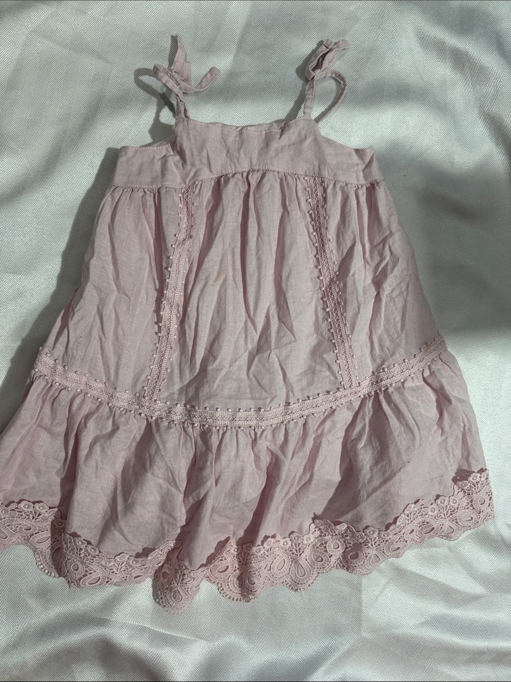 Janie and Jack Light Pink Lace-Trim Tie-Strap Dress